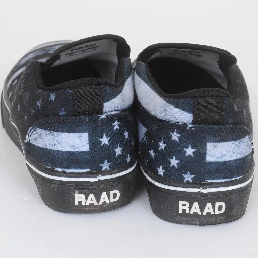 Raad Shop‎ Grey Flag & Stars Skater Slip-on Sneakers Unisex Mens 6 Womens 8 Punk